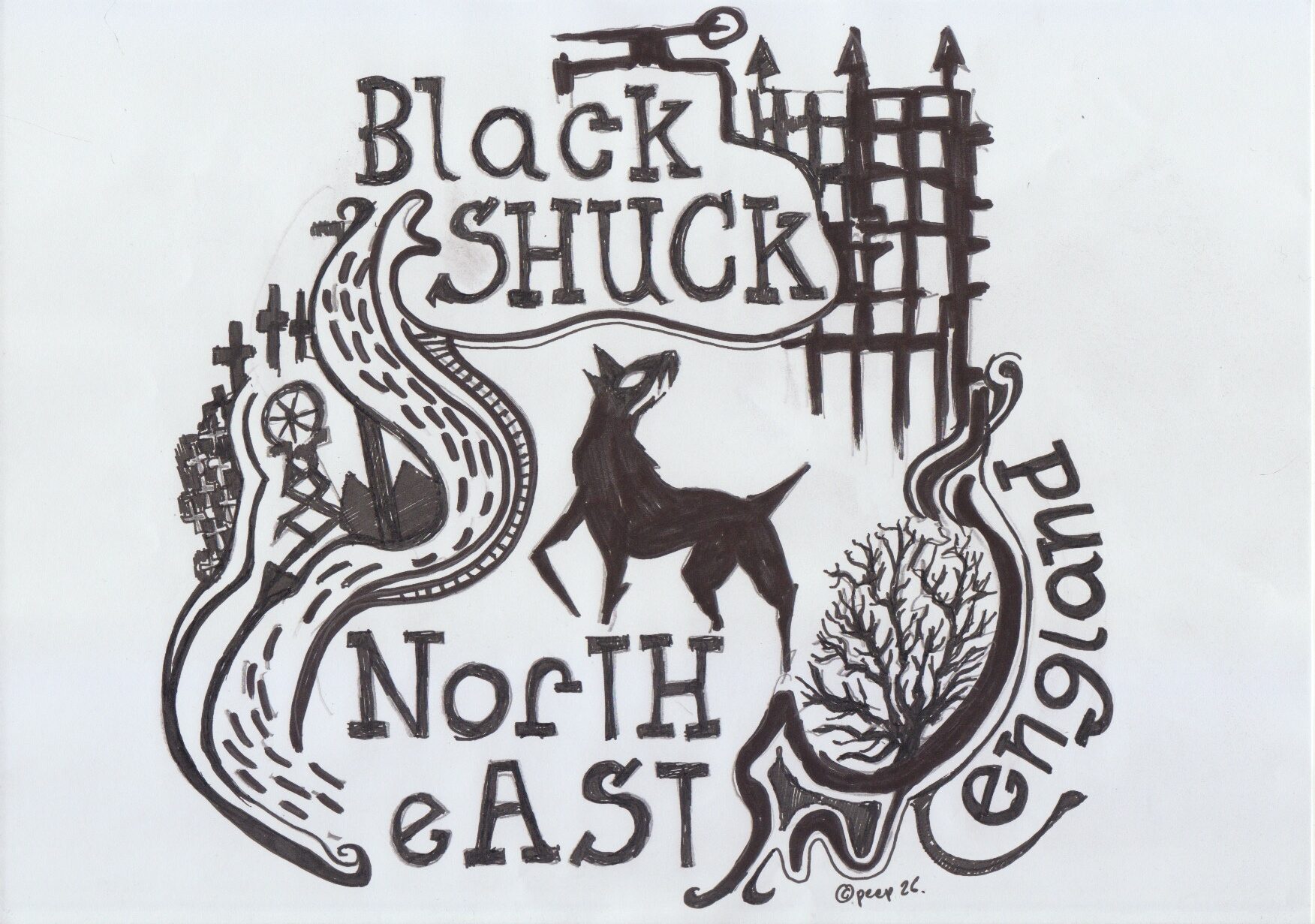 Black Shuck Ghost dog Pagan inspired illustration by peep